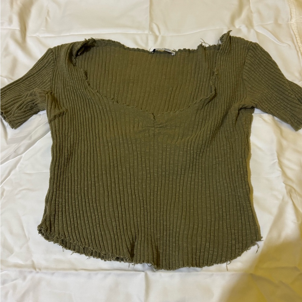 ZARA Olive Green Ribbed Women's Top